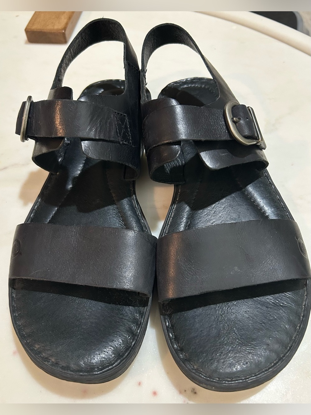 Born Selway Black Leather Comfort Footbed Sandals Opanka Buckle Women’s Size 10 - Picture 2 of 6